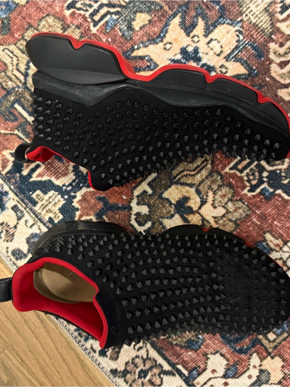 Christian Louboutin Black Studded Slip-On Sneakers with Red Interior - Picture 4 of 4